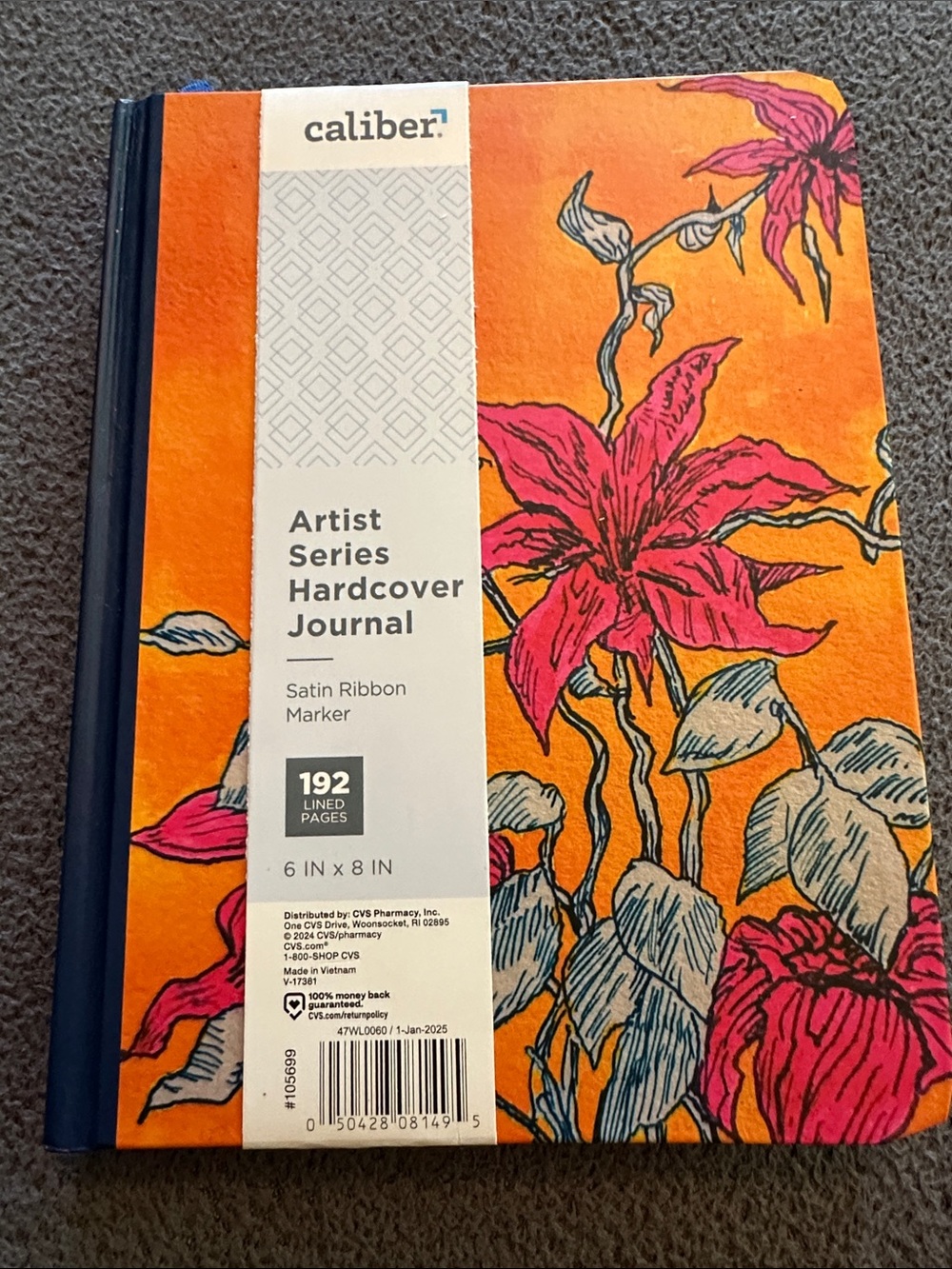 caliber Artist Series Hardcover Journal - Orange & Pink Floral